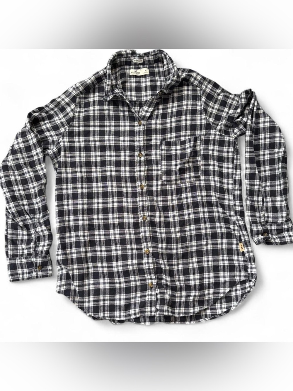 Hollister & Co Boyfriend Fit Navy and  White Plaid Flannel Button Up Shirt M